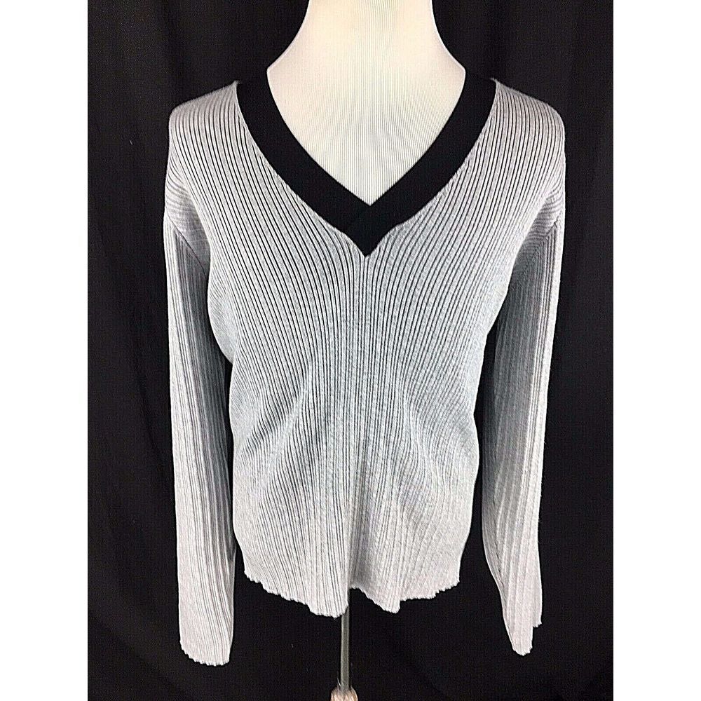 Asos Curve‎ Womens Sz 24 Plus V-Neck Sweater Gray Ribbed Pullover Long Sleeve